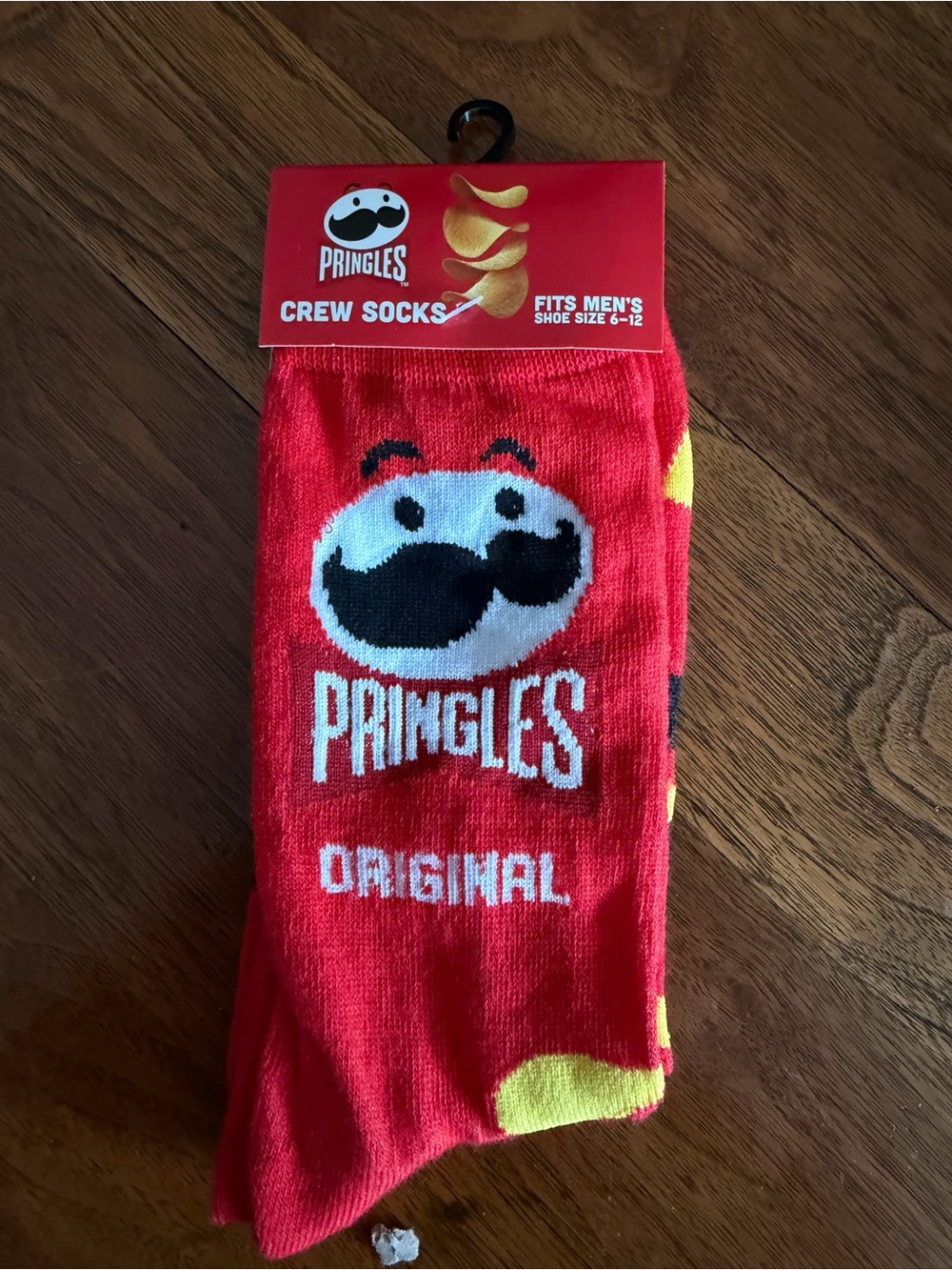 Pringle Red Crew Socks with Yellow Chip Accents